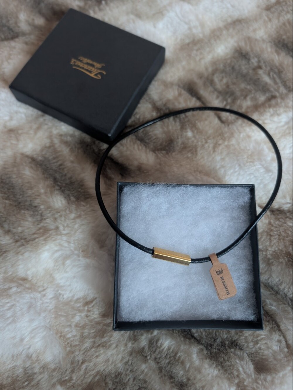 Minimalist Black Leather Choker with Gold S.Steel Accent Tube | 40cm / 15.7"